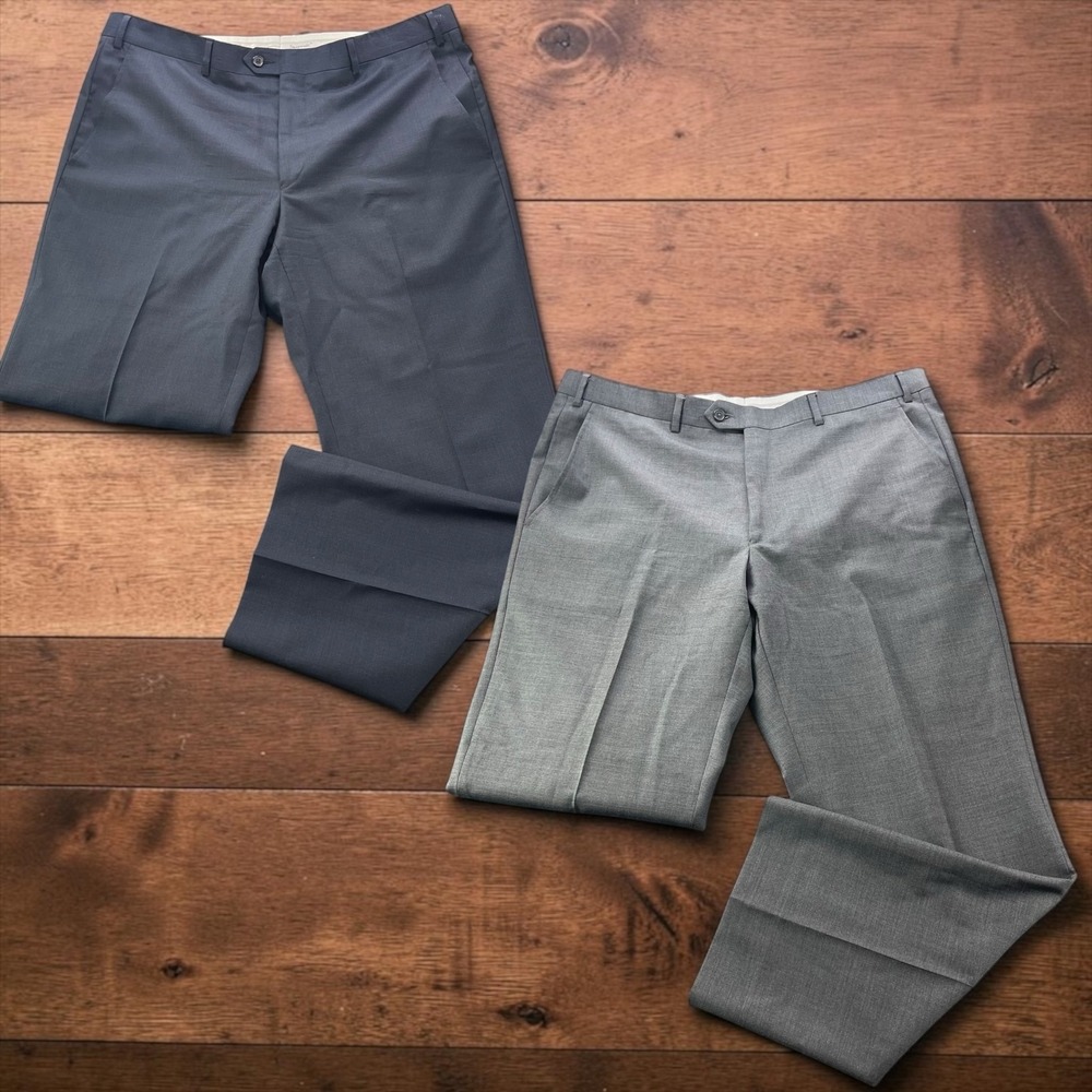 Lot 2 Pair Santorelli Romeo Mens 38x30 Dress Pants Grey Navy Wool Made in Italy